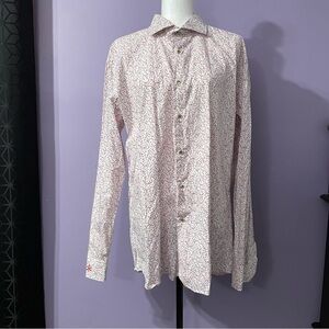 Bomonti Men's White and Red Patterned Shirt Size XXL Long Sleeved Collared.